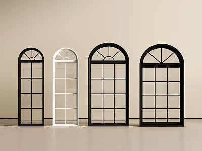 Various Arched Window Designs In Black And White Frames For Interior Decor 3d model
