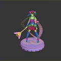 Woman Figure With Pink Hair Purple Dress Wings And Golden Weapon On Purple Base