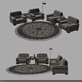 Cozy Sofa Coffee Table Set With Round Area Rug Floor Lamp And Decorative Flowers 3d model