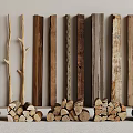 Natural Wood Planks And Stacked Firewood With Various Textures And Types