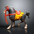 Detailed Toy Horse Figure With Gray Body Red Reins Yellow Saddle Black Tail White Hooves
