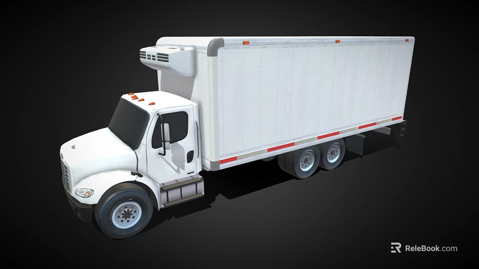 White Refrigerated Cargo Truck With Cab Long Trailer And Red Stripes 3d model 