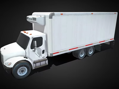 White Refrigerated Cargo Truck With Cab Long Trailer And Red Stripes 3d model