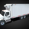 White Refrigerated Cargo Truck With Cab Long Trailer And Red Stripes