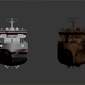 Modern White Red Striped Ship And Rusty Old Weathered Vessel Side By Side 3d model
