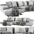 Light Gray Fabric Sectional Sofa With Plush Pillows And Cozy Blankets 3d model
