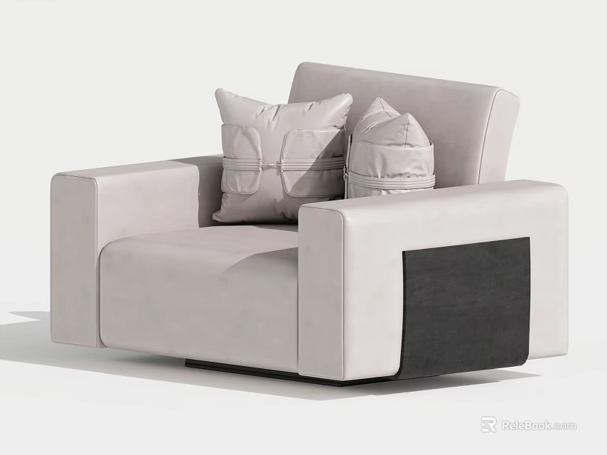 Modern Light Gray Single Sofa With Square Armrests Decorative Pillows Dark Accent 3d model 