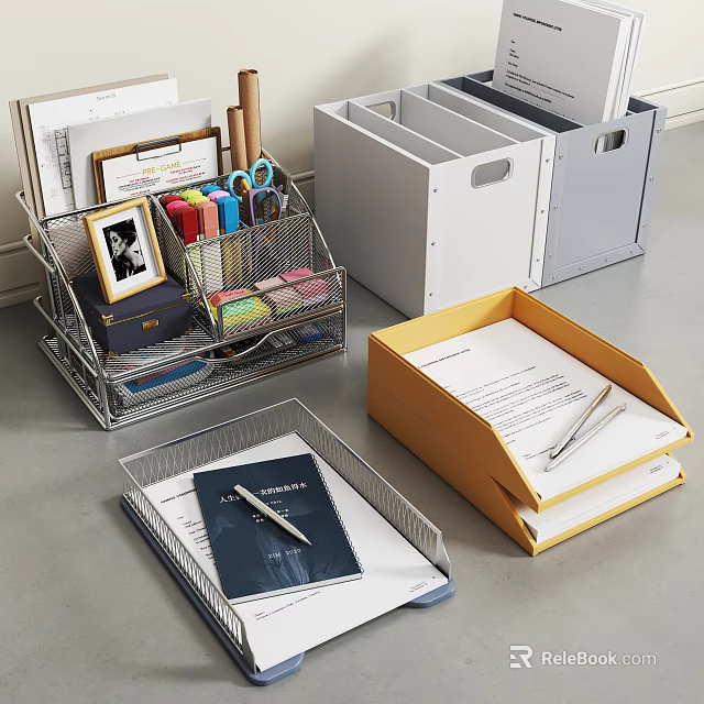 Office Desk Organizers With Storage Boxes Stationery And File Holders 3d model 