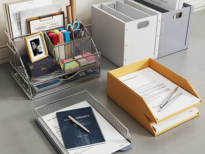Office Desk Organizers With Storage Boxes Stationery And File Holders 3d model
