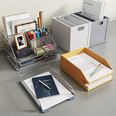 Office Desk Organizers With Storage Boxes Stationery And File Holders 3d model
