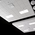 Modern White Ceiling Design With Square Tiles Recessed Lights And Circular Vents