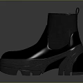 Black Leather Ankle Boots With Thick Sole Chunky Heel And Elastic Panel Design
