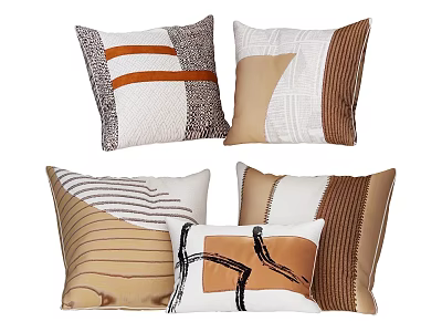 Assorted Decorative Pillows In Brown Beige White With Geometric Stripes And Abstract Designs 3d model