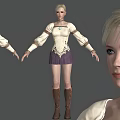 Woman In White Lace Top Purple Skirt Brown Boots Blue Pendant Necklace Multiple Views