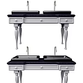 Double Sink Bathroom Vanity With Black Countertop White Cabinet And Chrome Faucets