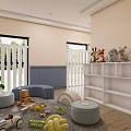 Colorful Kindergarten Indoor Playroom With Teepee Tent Play Mats Toys And Decorative Walls