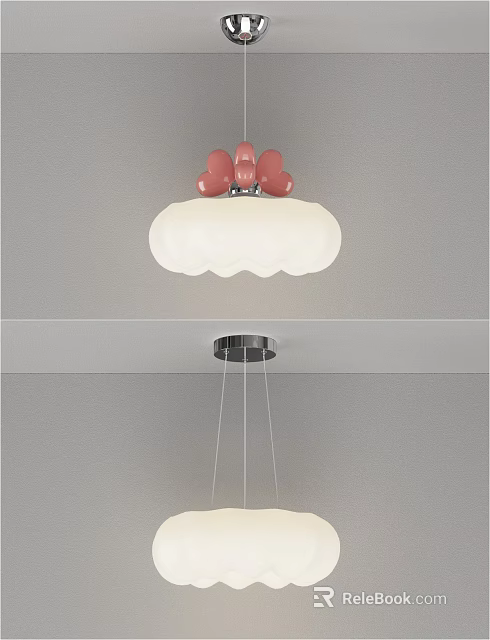 Cute Ceiling Light With Pink Bow Accents And White Cloud Shaped Lampshade For Kids Bedroom 3d model 