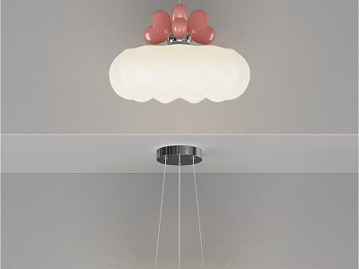 Cute Ceiling Light With Pink Bow Accents And White Cloud Shaped Lampshade For Kids Bedroom 3d model