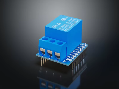 Blue Relay Module Electronic Component With Circuit Board Pins And Interface 3d model