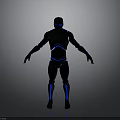 Futuristic Humanoid Robot Figure With Black Silhouette And Blue Glowing Lines