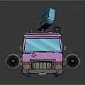 Pink Cartoon Style Van With Blue Object On Roof And Decorative Details
