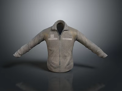 Gray Fleece Coat With Front Zipper And Chest Pocket Design 3d model