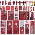 Various Types of Fire Equipment Including Hydrants Extinguishers and Storage Cabinets