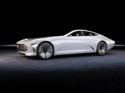 Futuristic White Sleek Car With Aerodynamic Design And Unique Wheels On Black Background 3d model