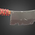 Wooden Handle Kitchen Appliance Knife Featuring Red Coiled Decorations On Worn Blade