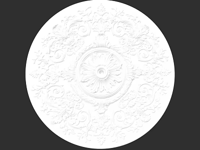 White Circular Ceiling Medallion with Intricate Floral Patterns and Central Design 3d model