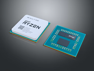 AMD Ryzen CPU Chips With White Label And Green Circuit Board Design 3d model