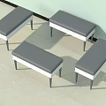 Four Gray Padded White Frame Benches Against Wall On Light Colored Floor 3d model