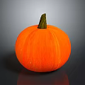 Fresh Healthy Orange Pumpkin With Green Stem On Gray Background And Round Shape