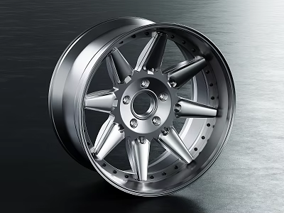 Shiny Silver Automotive Alloy Wheel With Multi Spoke Design And Rim 3d model