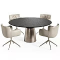Light Colored Leisure Chairs With Metal Legs Around Modern Black Dining Table
