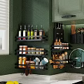 Wall Mounted Black Bathroom Cabinet Rack With Multi Layers For Toiletries Corner Storage