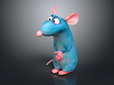 3D Cartoon Character Blue Rat With Pink Ears Standing Pose And Big Eyes Design 3d model