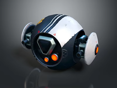 Futuristic Mechanical Sphere With Black Silver Shell Triangular Panel And Orange Side Lights 3d model