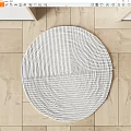 Modern Minimalist Round Rug With Striped Concentric Circles On Wooden Floor