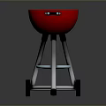 Red Round Barbecue Grill With Stand Wheels Grill Grate And Blue Tray