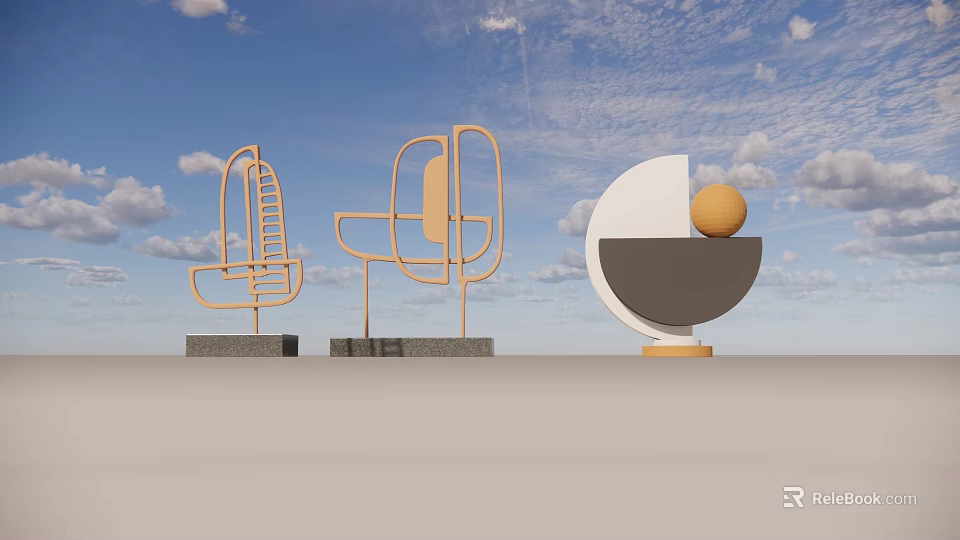 Modern Geometric Decorative Ornament Set With Brass Frame Marble Base And Sphere Accents 3d model 