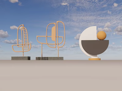 Modern Geometric Decorative Ornament Set With Brass Frame Marble Base And Sphere Accents 3d model