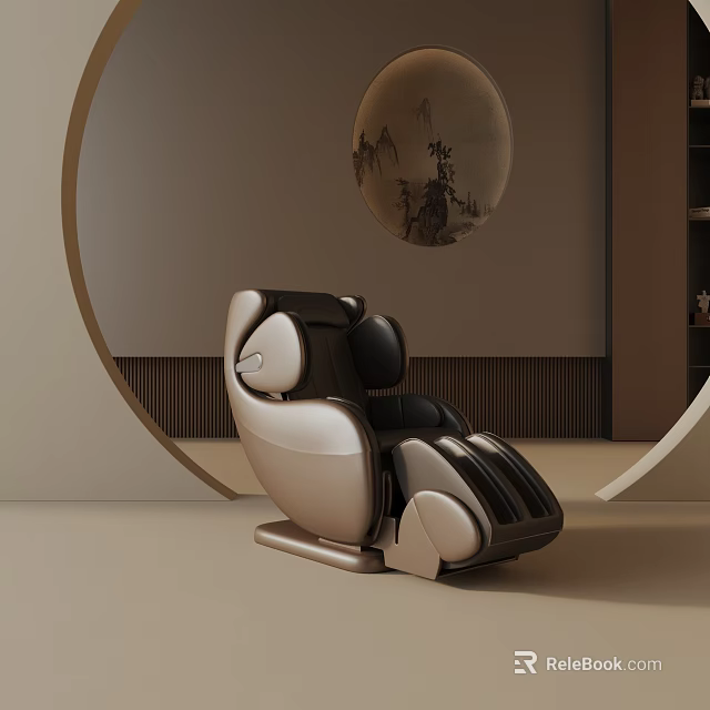 Modern Chinese Style Massage Chair With Round Arch And Landscape Painting 3d model 