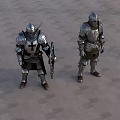Landscape Sculptures Of Knight Armor With White Columns Blue Sky Clouds Gray Stone Floor