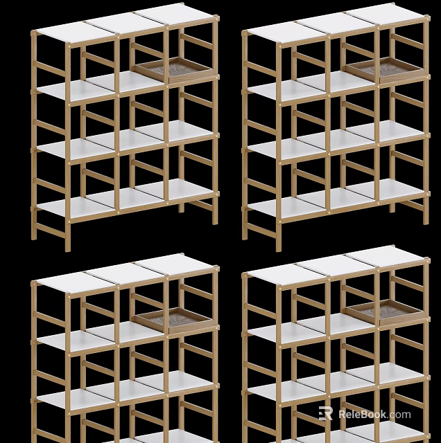 Wooden Frame Display Shelves With White Tiers For Retail Store Storage 3d model 