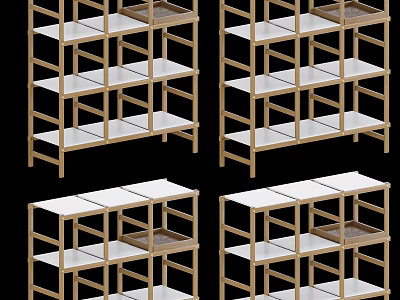 Wooden Frame Display Shelves With White Tiers For Retail Store Storage 3d model