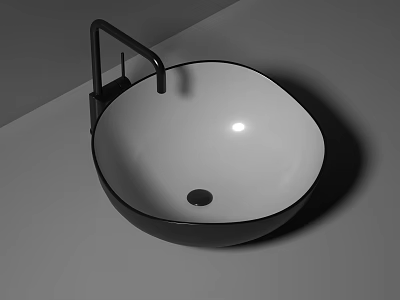 Modern Minimalist Washbasin With White Basin Black Rim And Faucet On Gray Countertop 3d model