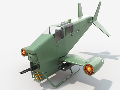 Detailed Green Military Fighter Jet With Front Cannon Wing Missiles And Orange Engines 3d model