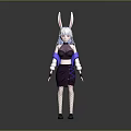 Game Movie Character With Rabbit Ears White Hair Purple Black Outfit Short Skirt Fishnet Stockings
