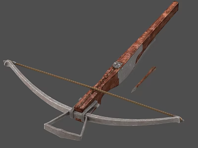 Detailed Traditional Crossbow Weapon With Wooden Stock Metal Bowstring And Arrow 3d model
